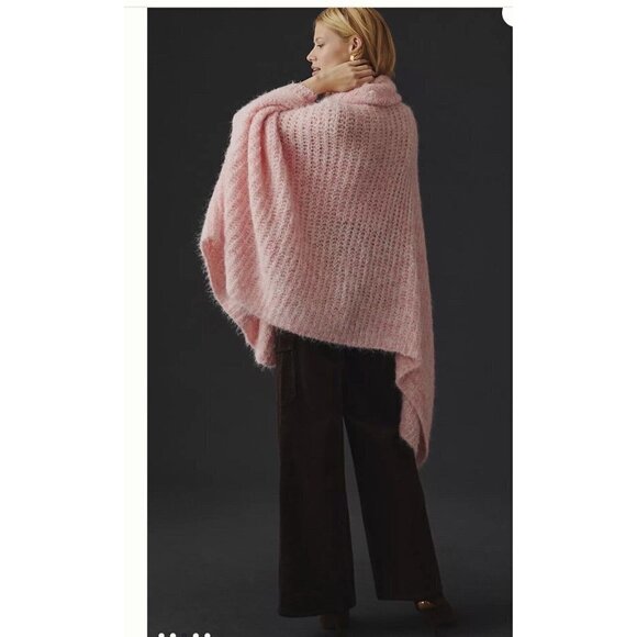 Anthropologie Funnel Turtleneck Neck Poncho One Size Knit Soft Pink Oversized - Picture 2 of 10